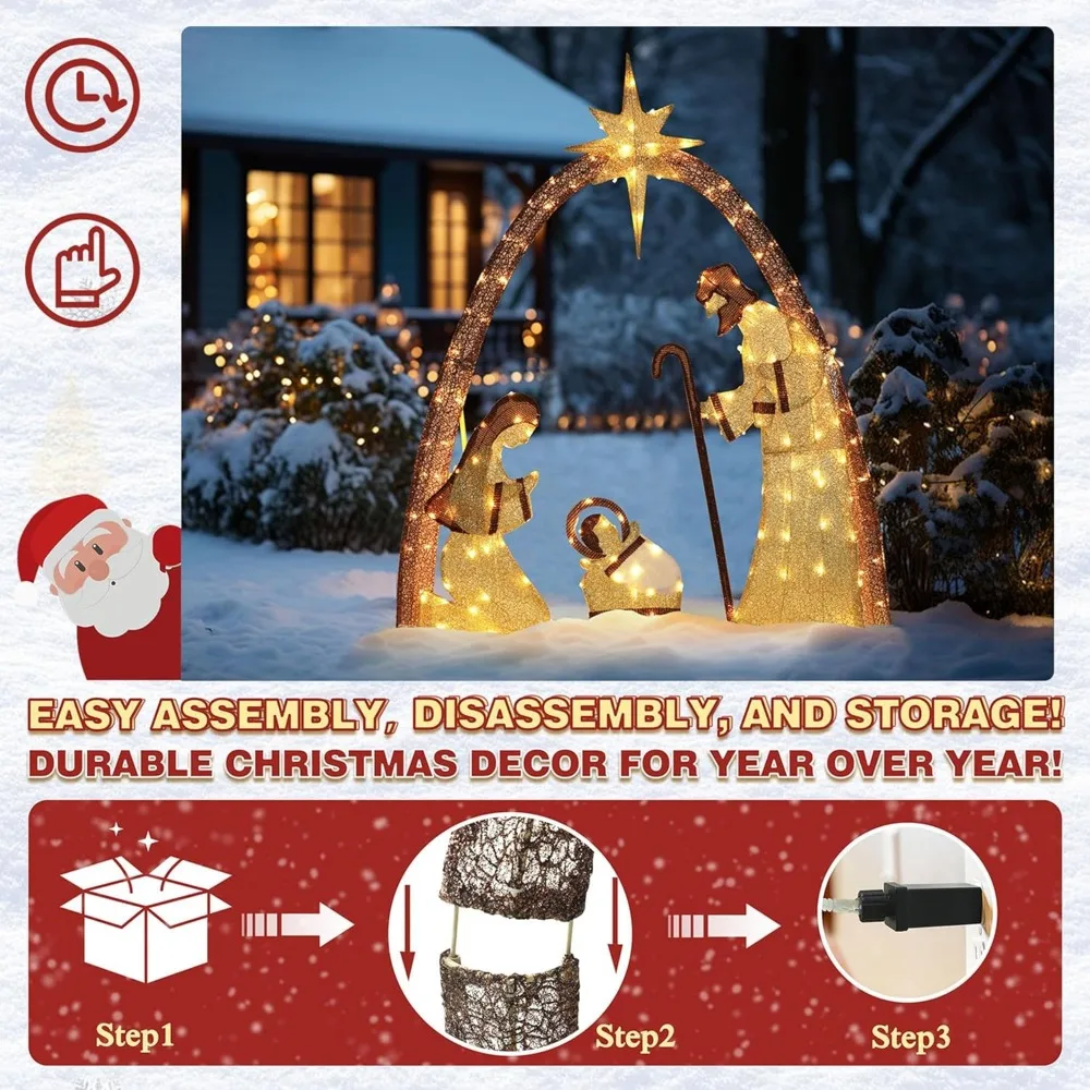 Verlichte Kerstversiering Buiten Kerststal, Verlichte Kersttuin Decor Set Voor Gazon En Thuis Vakantie Feest Met Verlichting