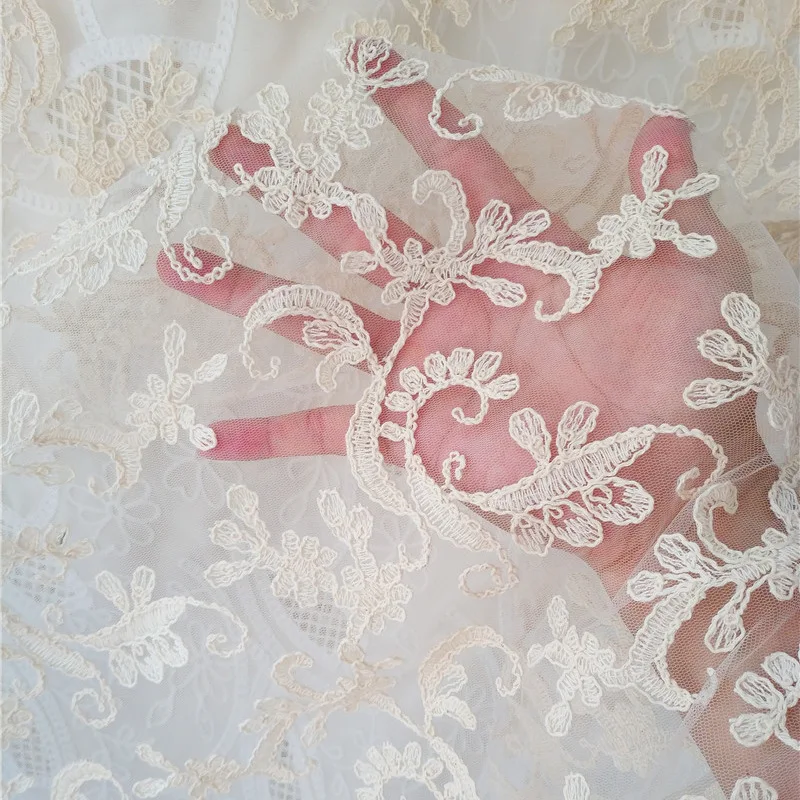 

Soft mesh cotton thread embroidered lace fabric, DIY Wedding dress, skirt, Garment lining 3D embroidery sewing fabric