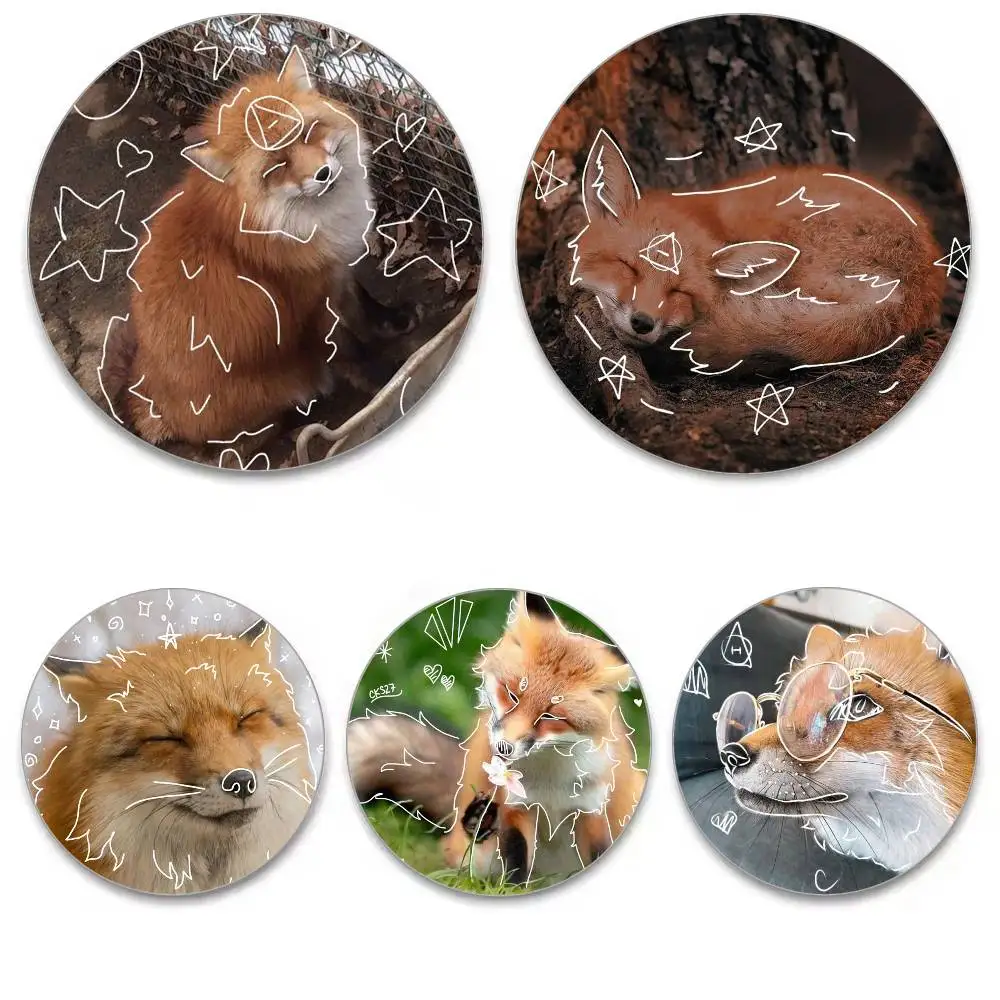Theta-Delta Therian Sign Fox Cat Cartoon Badges Anime Round Laser Badge Cartoon Brooch Clothes Backpack Accessories Lapel