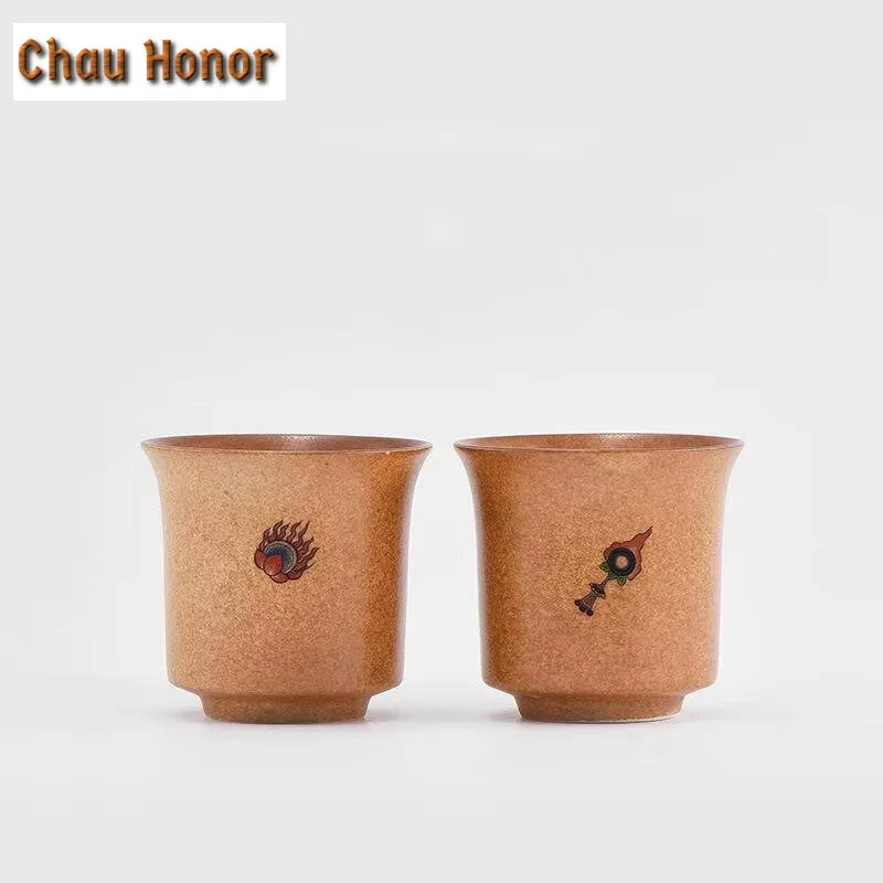 120ml Dunhuang Frescoes Cultural Art Ceramic Teacup Creative Rough Pottery Cup Holy Fire Token Master Cup Kung Fu Teaware Gift