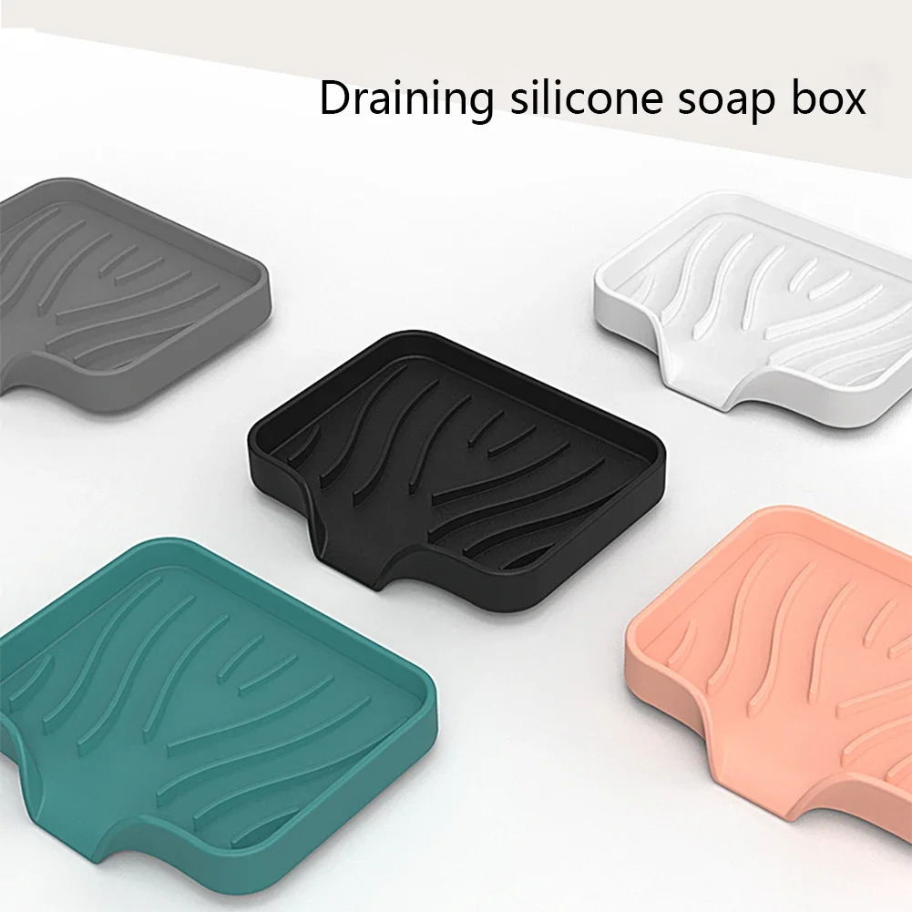 Silicone Soap Dish for Bathroom Self Draining Soap Bar Holder Kitchen Sink Soap Dish Sponge Drain Pad Countertop Soap Dispenser