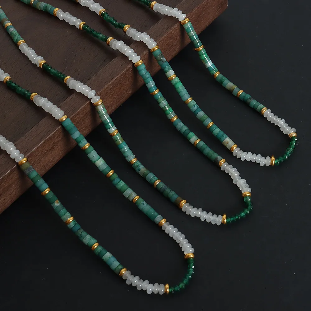 

Natural Green Stone Necklace for Women Fashion Beaded Chain Luxury Designer Jewelry Aesthetic Necklace Girlfriend Gift