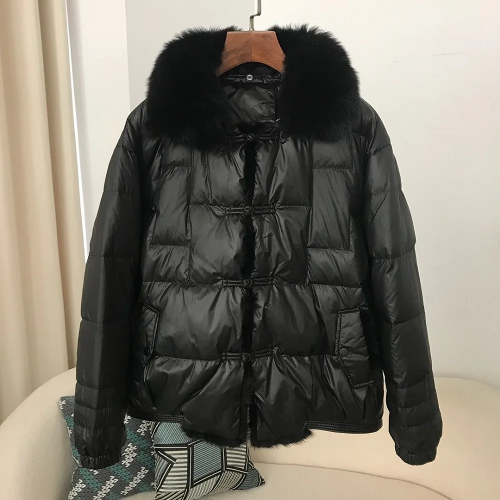 Real Fox Fur Collar Winter Women White Duck Down Jacket Ladies Short Warm Puffer Coat Female Loose Vintage Parka Outerwear