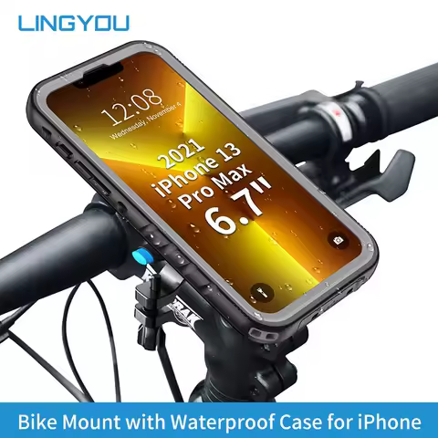 LINGYOU Metal Bike Phone Mount for iPhone 17 16 15 14 13 12 11 Air Pro Max 7 8 Waterproof Case Cycling Bicycle Handlebars Holder
