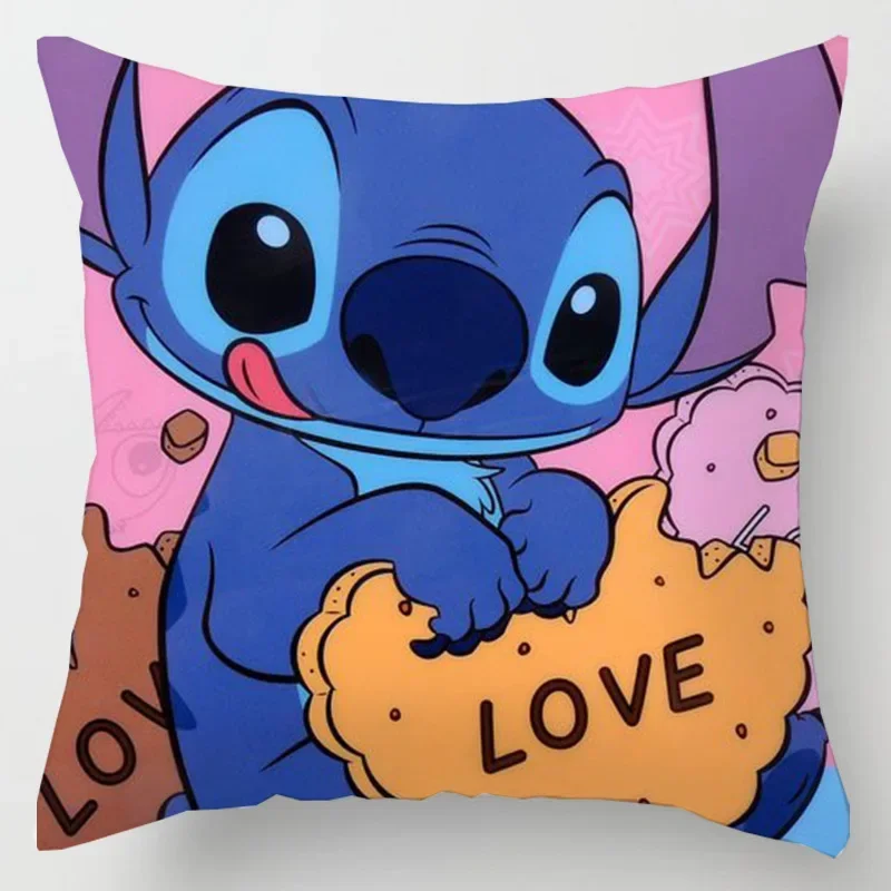 Figur Anime Disney Stitch sarung bantal Anime Kawaii Stitch sarung bantal Kamar anak-anak dekorasi Interior hadiah ulang tahun