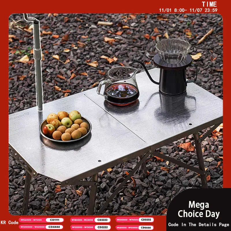 

HOMFUL Foldable Outdoor Stainless Steel Table Lightweight Portable Table Barbecue Picnic Stainless Steel Table With Light Stand