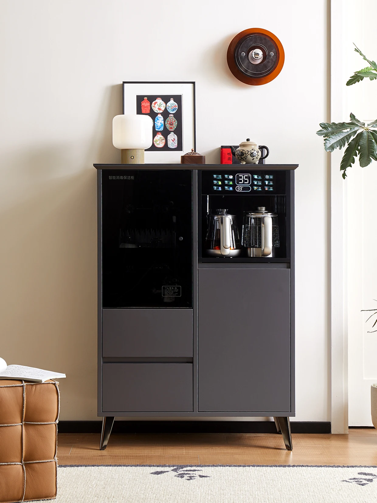 

Household tea bar machine cabinet integrated, fully automatic, solid wood modern light luxury disinfection side cabinet
