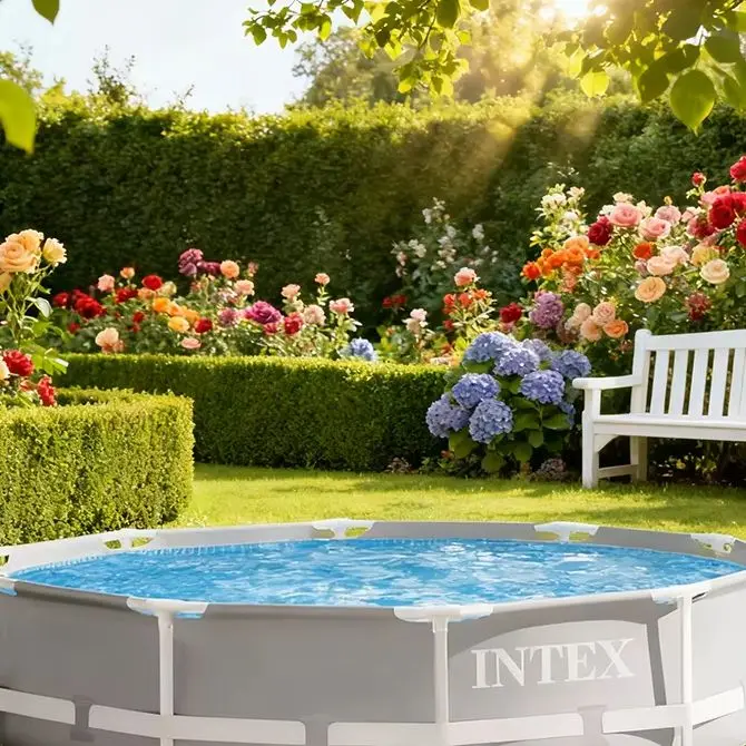 Piscina Familiar Grande para Exteriores Intex 26700, 10 Pies x 30 Pulgadas, Piscina Elevada de PVC con Marco Metálico, Piscinas Grandes para Adultos