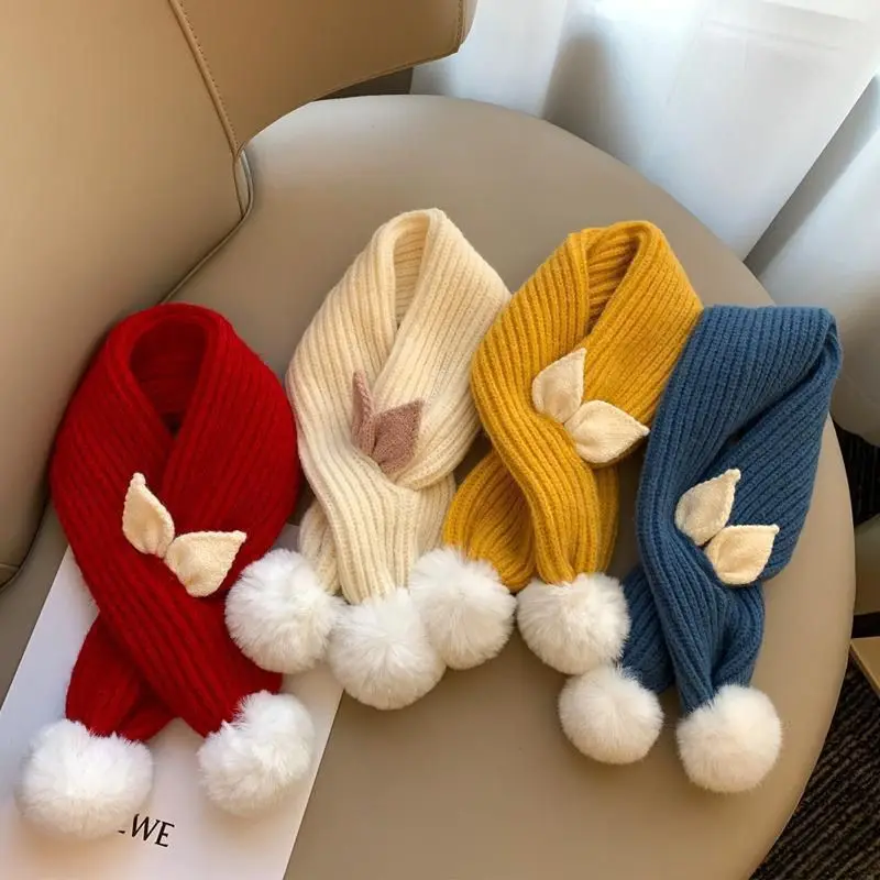 

Children's Scarf Rabbit Ear Style Hair Ball Knitted Wool Cute Male Female Baby Cross Neck Keep Warm Autumn Winter Scarf ZE482