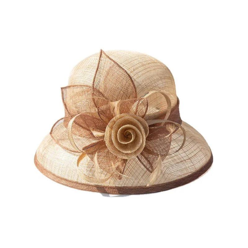 Bucket hat  summer new Organza flower breathable basin hat Sun Protection Linen Hat For Women Beach Hat  Flanging cap