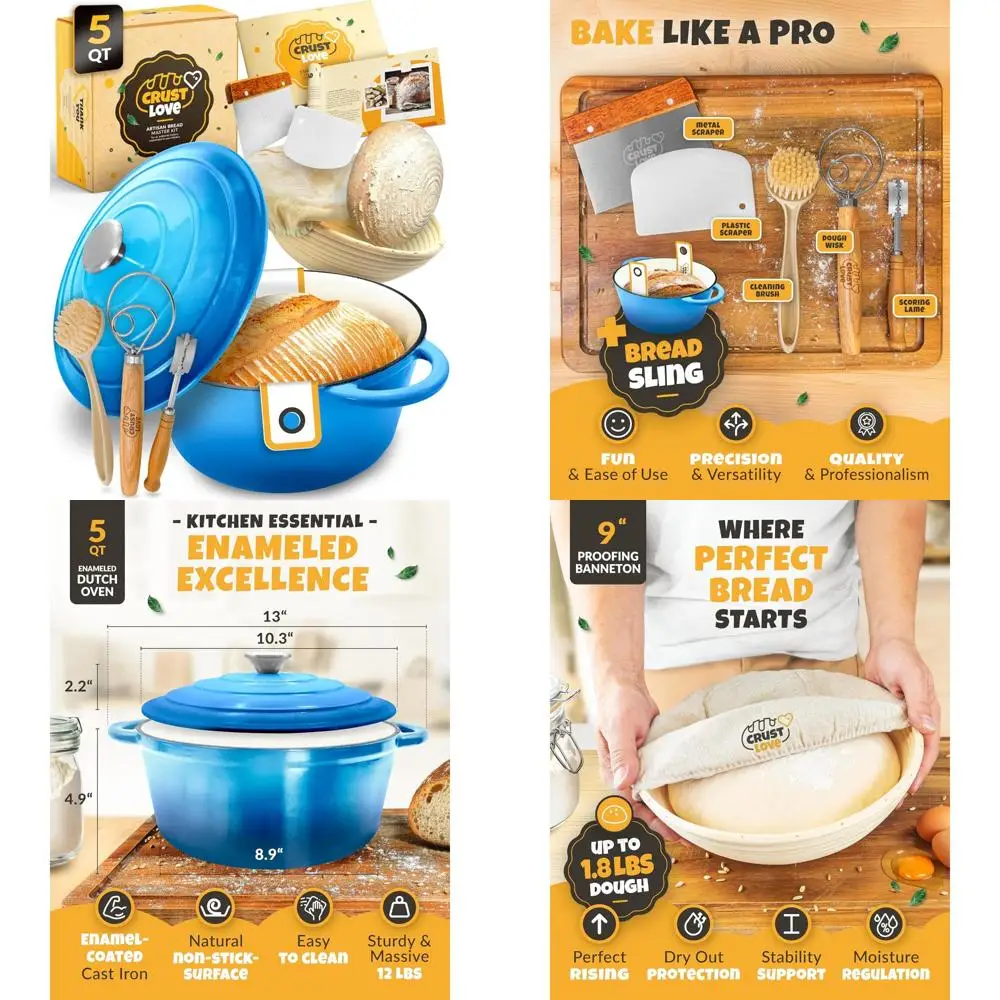 

Эмалированная чугунная голландская духовка для выпечки хлеба, идеально подходит для закваски с корзиной для доказательства баннетонов, вместимость 5 литров