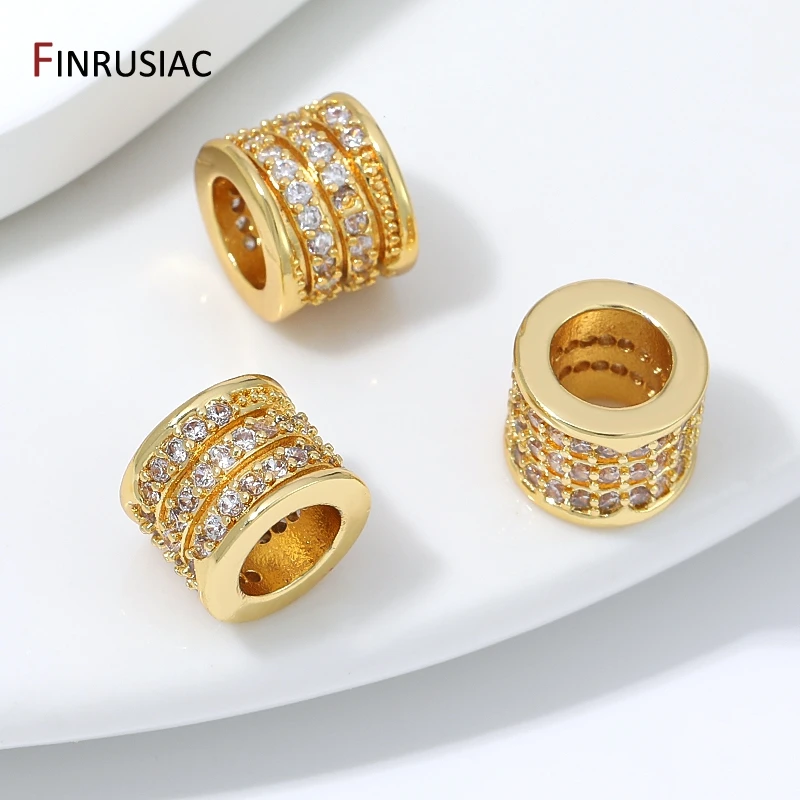 18K Gold Plated Brass Grooved Zircon Barrel Beads,Stereo Cylinder Charms Spacer Bead for DIY Handmade Bracelet Necklace Findings