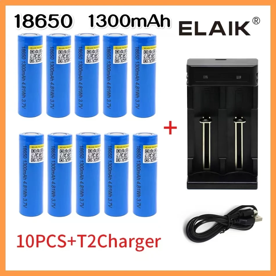 Batería recargable de iones de litio para linterna, pila de 18650 V, 3,7, 18650 mAh de capacidad, cargador, 1300