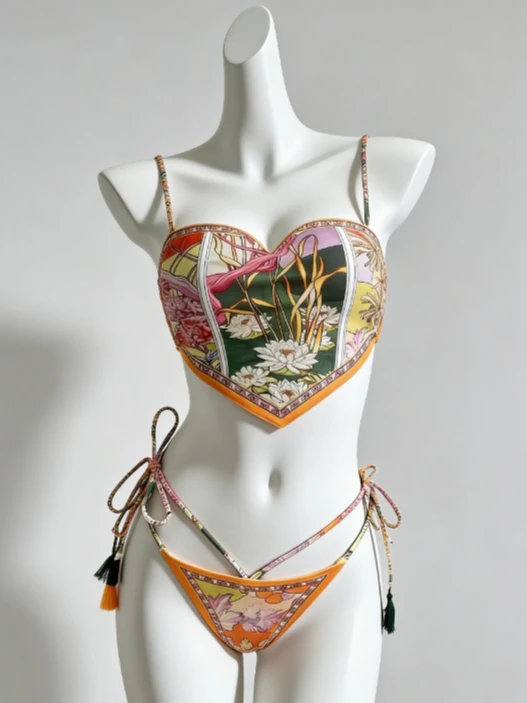 

Fashion Ladies 3 Piece Print Bikini Set Women Non Padded V Neck Swimwear Quick Dry Breathable Beach Outfit Summer Style 2026 New