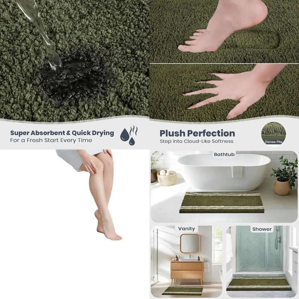 

Коврик для ванной из микрофибры 30x60 см, нескользящий, моющийся, с длинным ворсом, супервпитывающий и быстросохнущий, плюшевый, оливково-зеленый, для душа, ванны, санузла