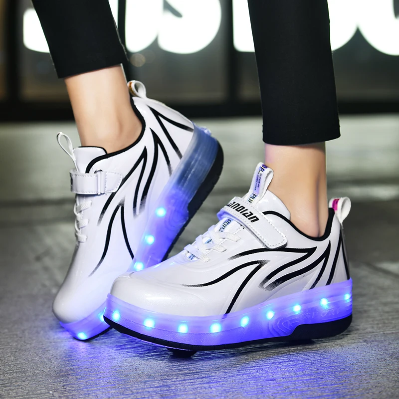 Two Wheels Children\'s Led Light Roller Skate Shoes For Kids Boys Girls Luminous Sneakers Skateboard USB Charging