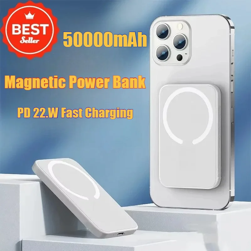 

2025 Power Bank Magsafe External Battery Charger Cases Magnetic Wireless Fast Charging 50000mAh Mobile Supply for iPhone Samsung