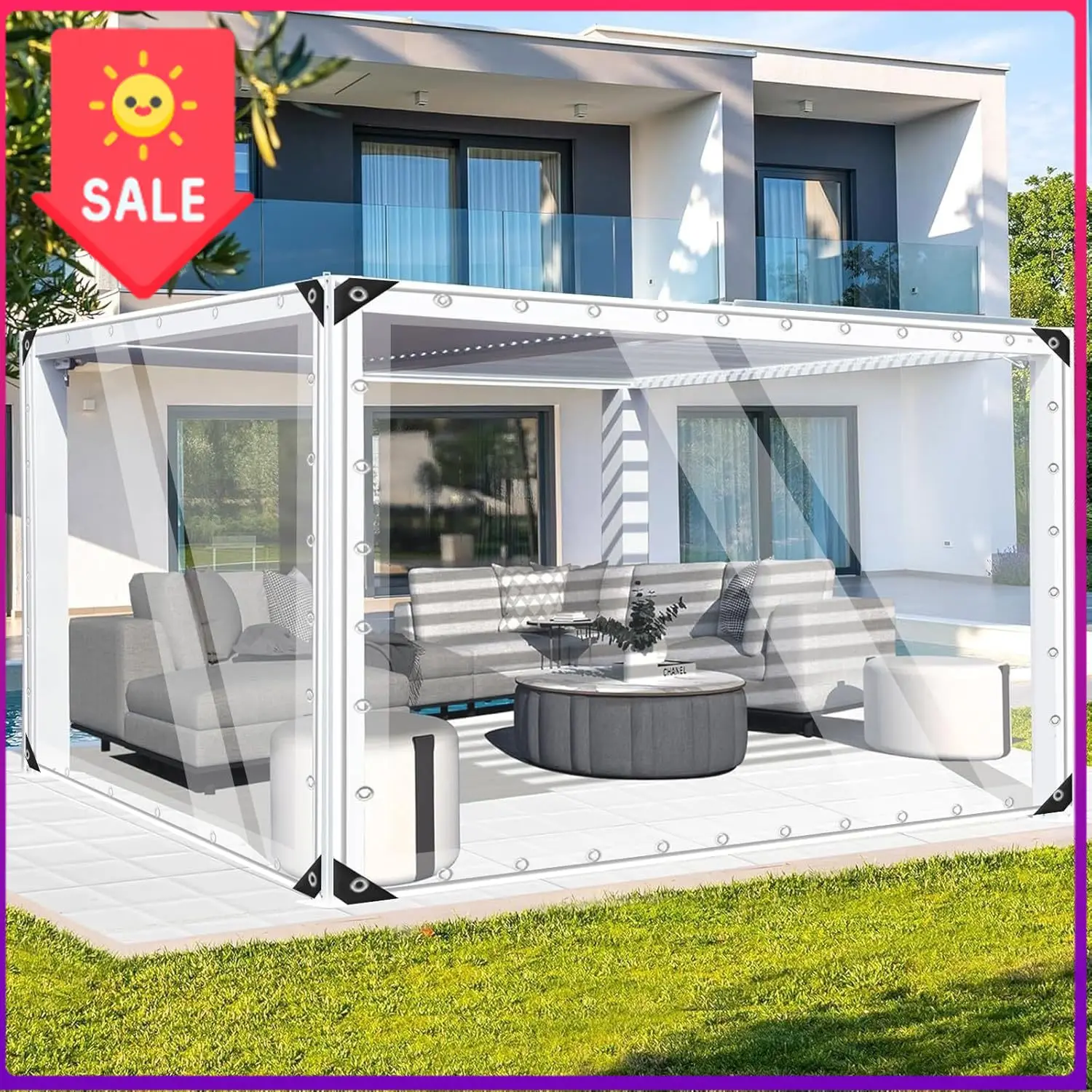 10'x20'(3.04 x 6.09m) Clear Tarp,Heavy Duty PVC Outdoor Curtain,Transparent Vinyl Tarpaulin with Grommets,Against