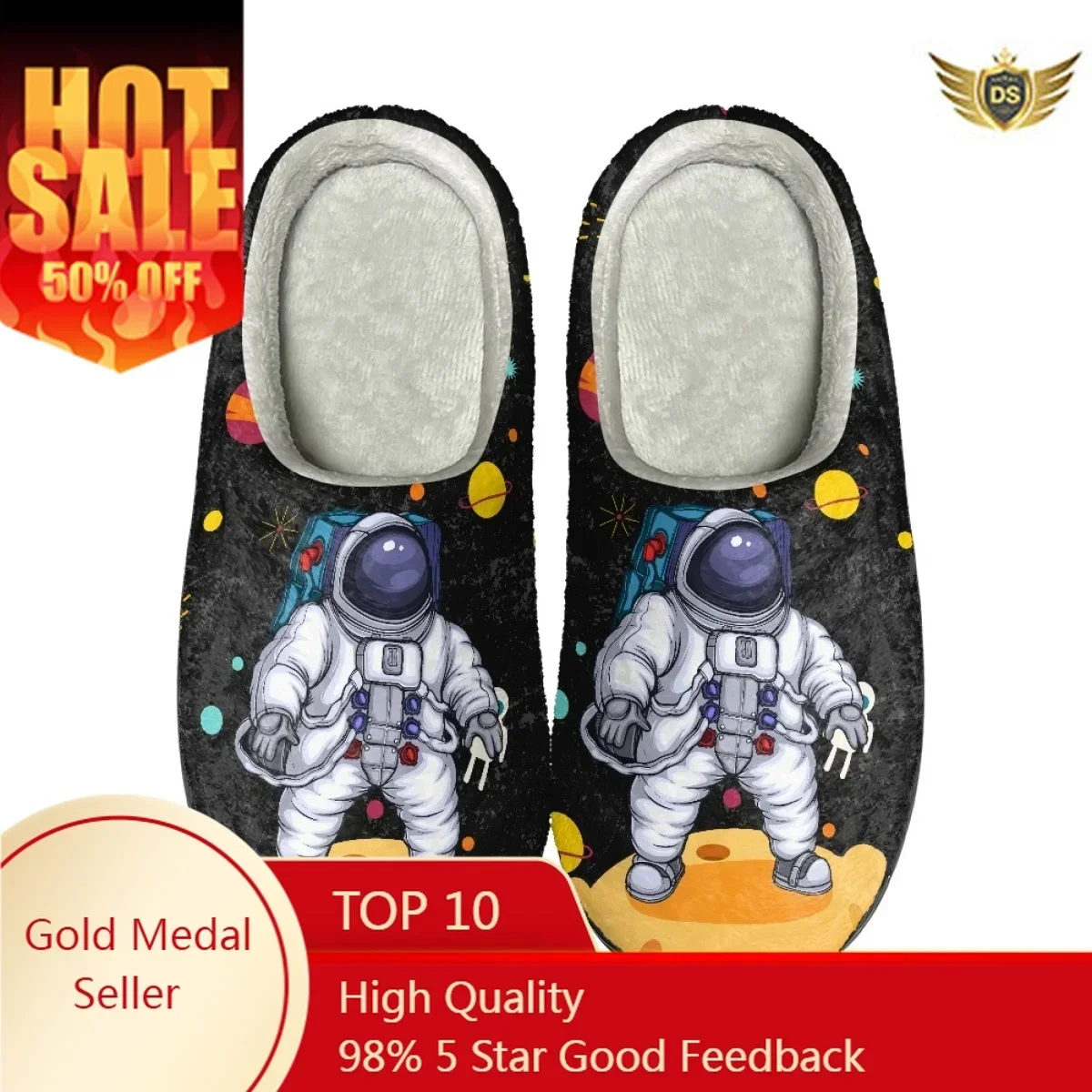 Cartoon Astronauut Design Warm Cozy Cotton Slippers Winter Casual Couple Home Slippers Women's Bedroom Indoor Slides Slippers