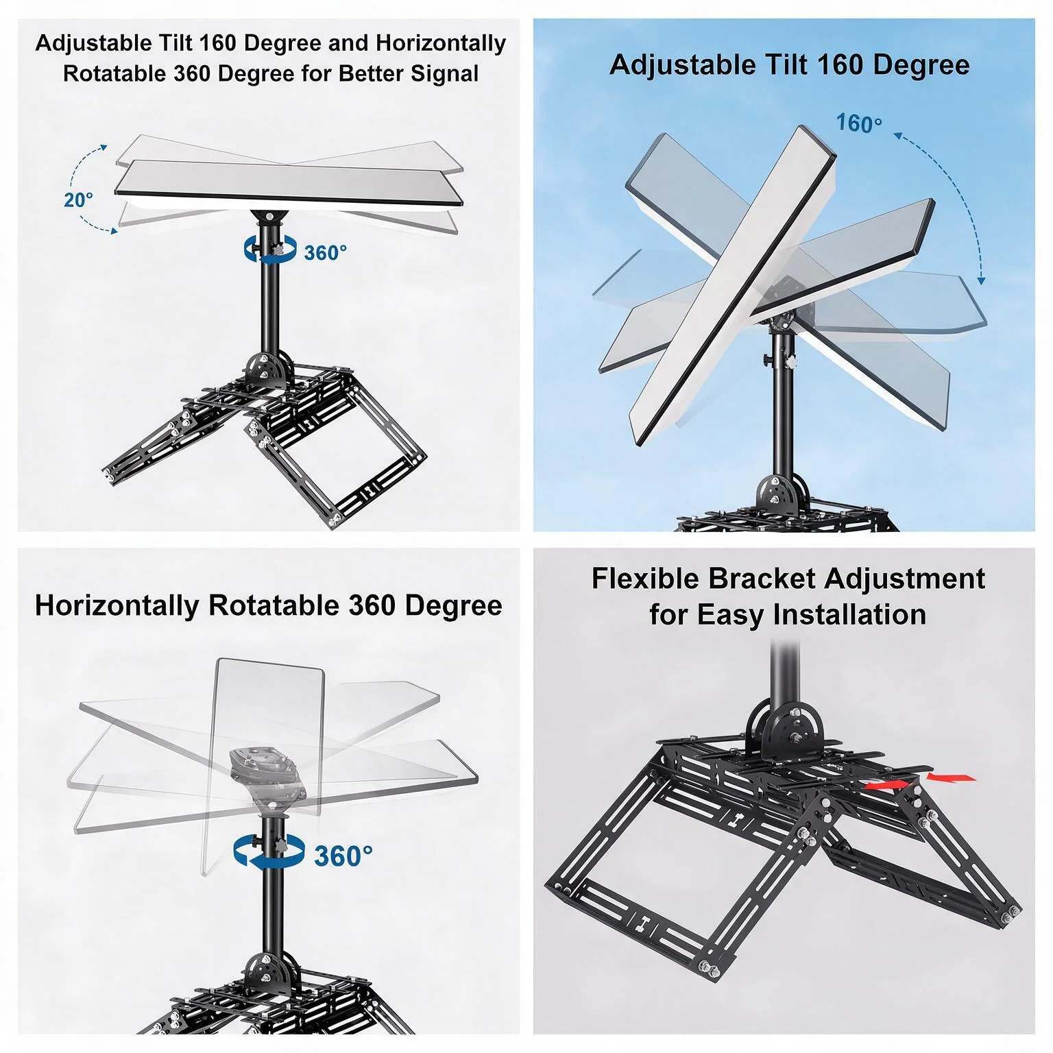 Roof Ridge Mount for Starlink Gen 3 Standard 4 4X Enterprise , No-Drill Ballast Frame, with Adjustable 160° Tilt Pole Adapter