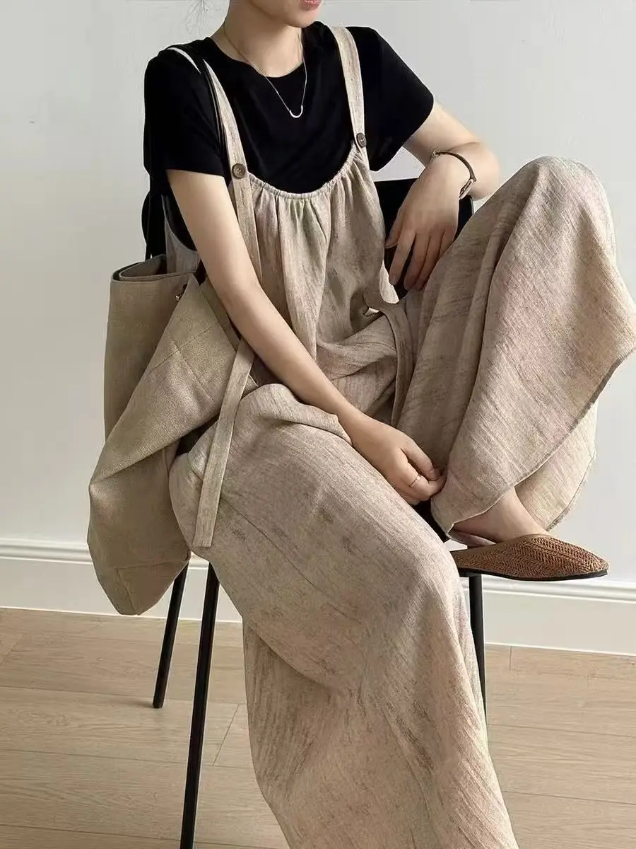 

Женские комбинезоны свободного кроя с широкими штанинами, весна-лето, прямые брюки-комбинезон с высокой талией, для повседневной носки