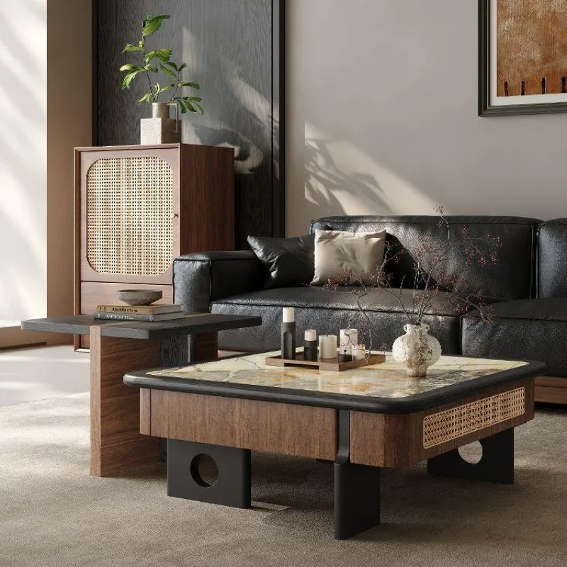 Coffee table living room household small apartment storage table creative rattan coffee table combination y