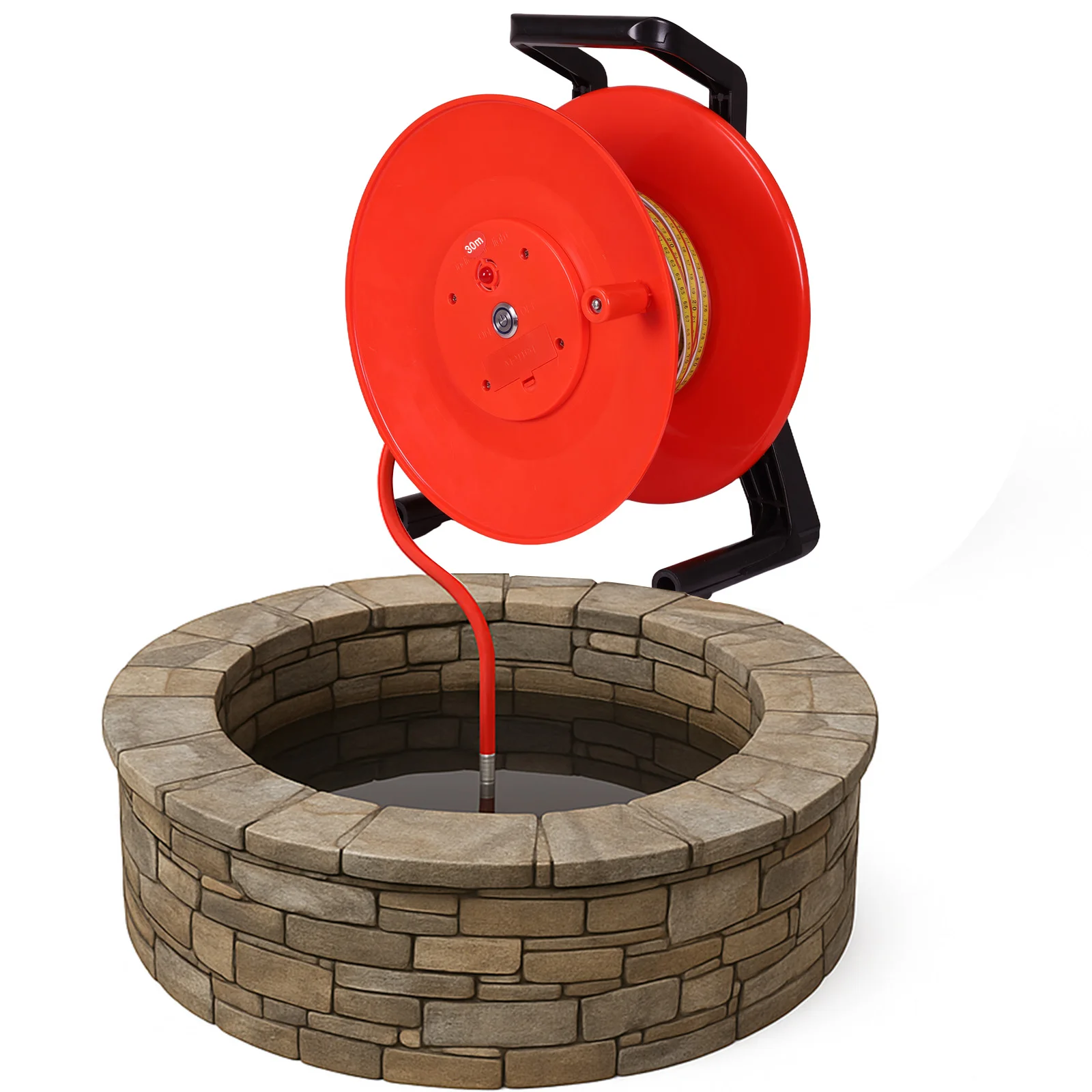 

98ft/30m Water Well Measurement with Fixed Probe and Steel Tape Well Water Depth Gauge for Wells Boreholes Reservoirs and Pipes