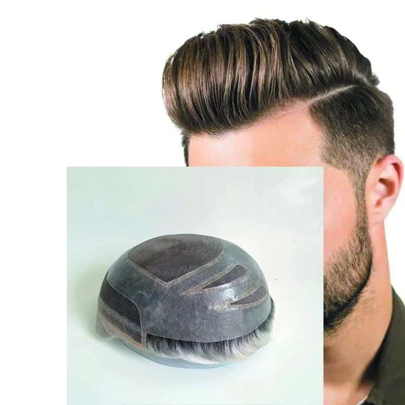 Toupee de renda francesa durável para homens, renda mono com renda dianteira, base versalita, prótese capilar de cabelo humano, sistema capilar masculino