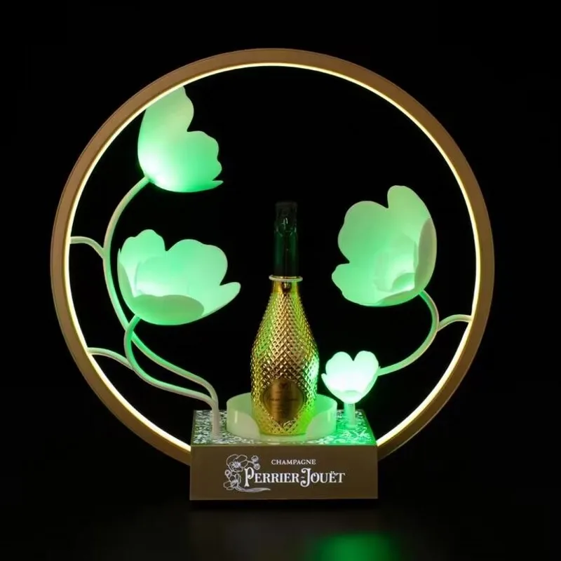 

New LED Lotus Flower Circle Metal Ring Perrier Jouet Champagne Bottle Presenter For Night Club Lounge Party Decoration