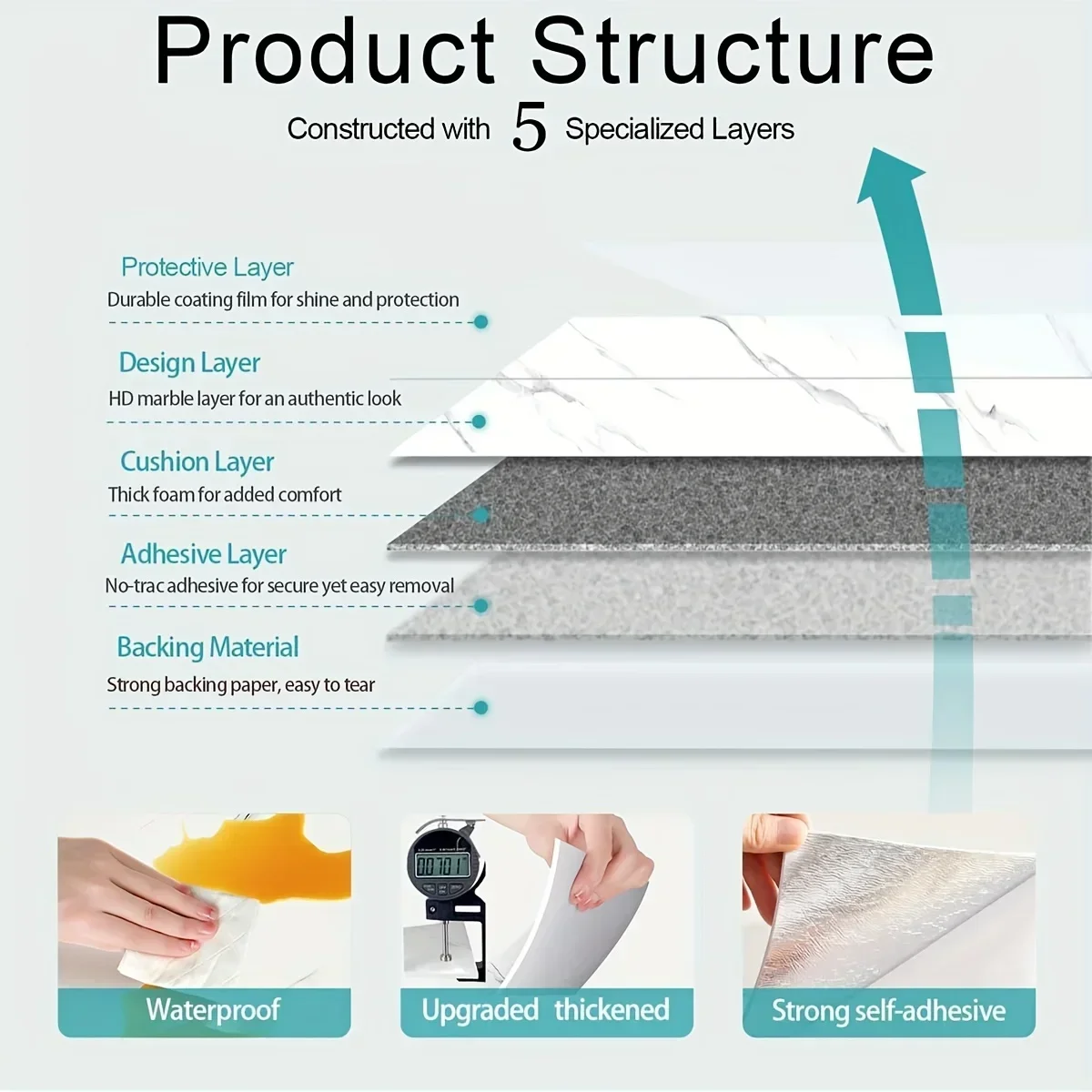 PVC Marble Self-Adhesive Thickened Tile Wall Sticker Bathroom Waterproof Floor Sticker Bedroom Living Room Decoration