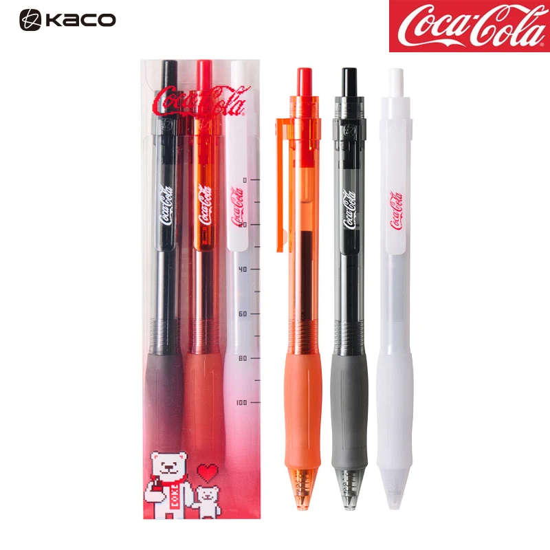 مجموعة أقلام جل KACO x Coca-Cola KEYBO مكونة من 3 قطع، أقلام نقرة لطيفة قابلة للجمع 0.5 مم سوداء سريعة الجفاف وقابلة لإعادة الملء، طرف قلم ST للكتابة اليومية