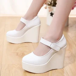 Small Plus Size 33-43 Genuine Leather Shoes Platform Wedges  Mary Janes Women Spring 2024 High Heels Pumps for Office Model