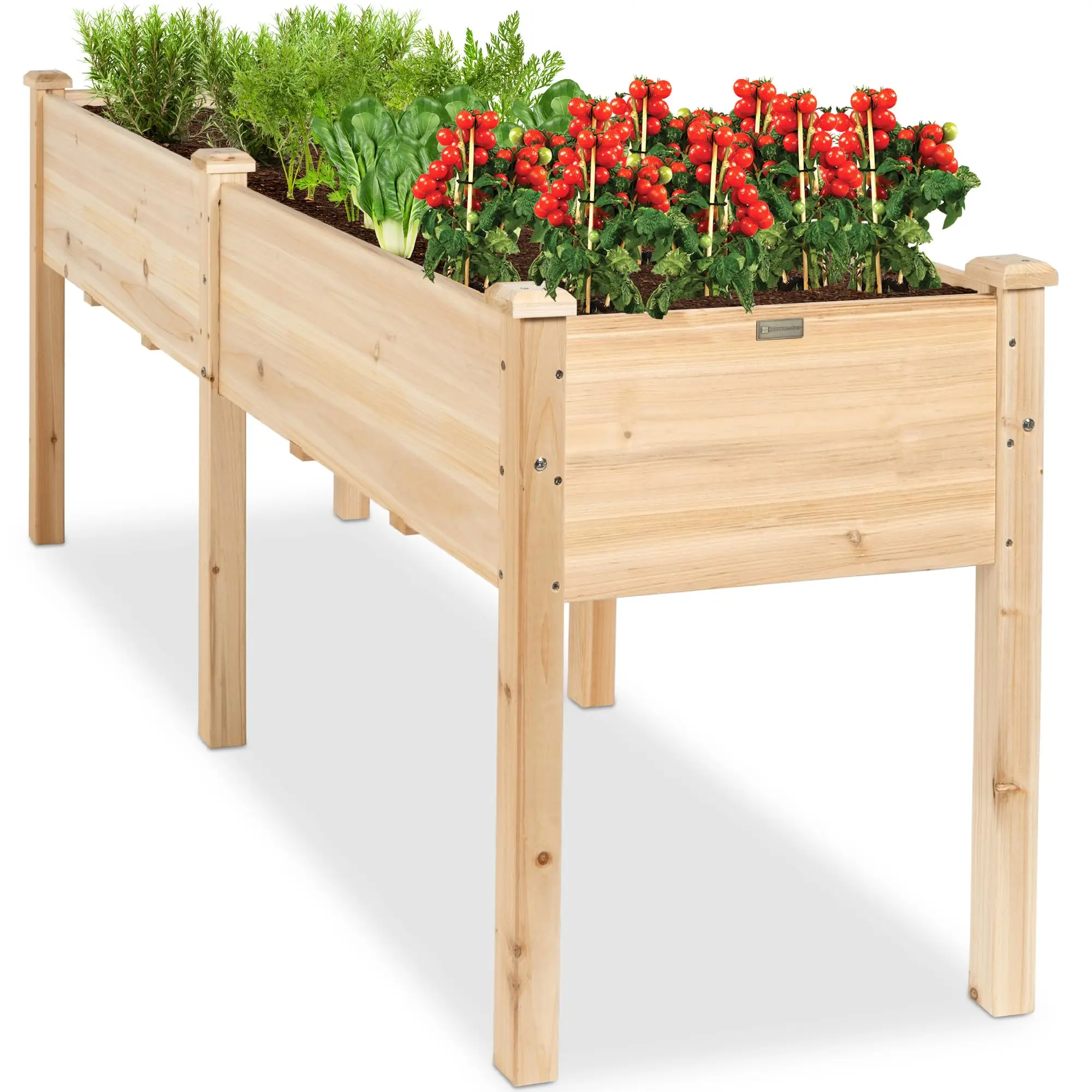 72x24x30in Raised Garden Bed, Elevated Wood Planter Box Stand for Backyard, Patio, Balcony w/Divider Panel, 6 Legs