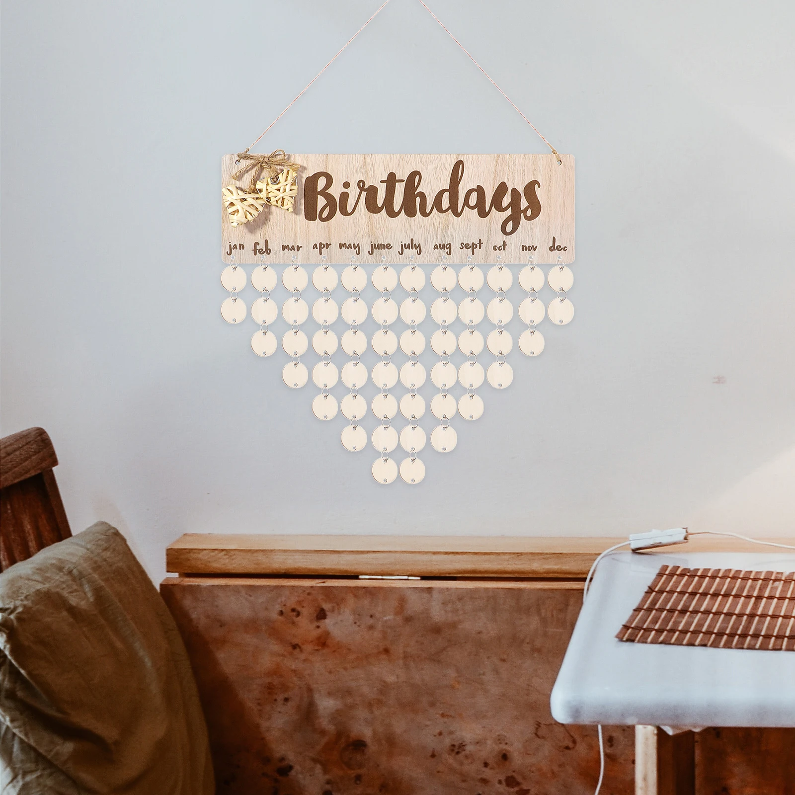 

50Pc Customizable Calendar Wood Chips Round Reminder Craft Pieces Natural Decorative Accessories for Home and Kids