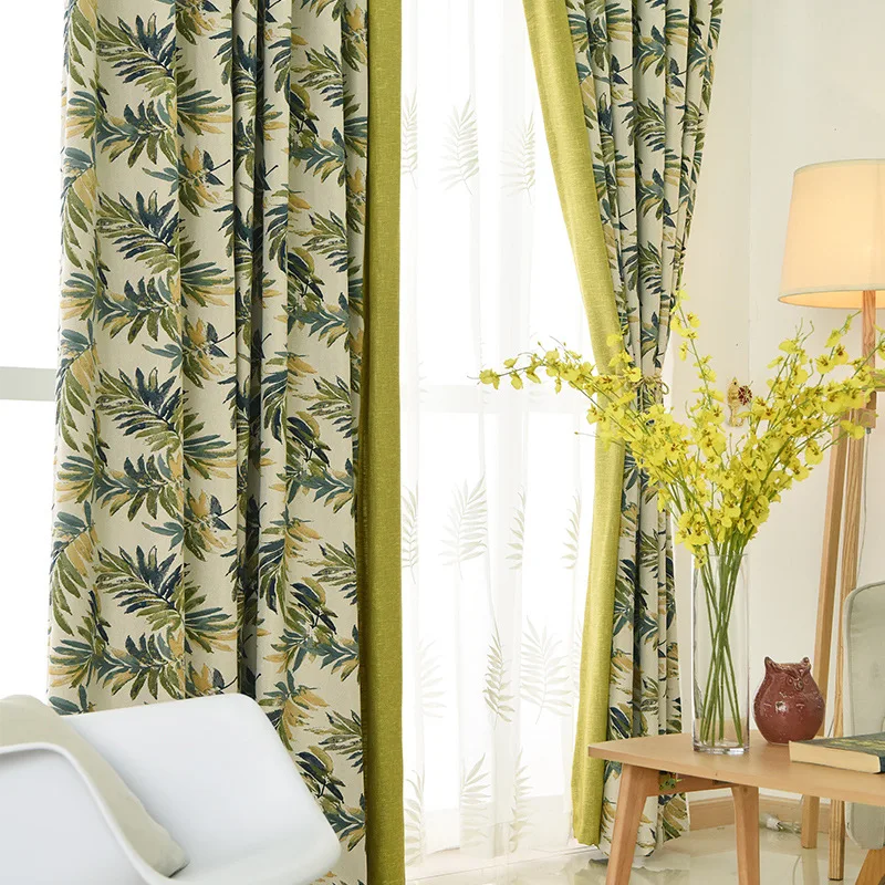 

New Green Cotton and Hemp Leaf Jacquard Splice Curtains Customized Window Screen for Living Room Bedroom Balcony Home Decoration