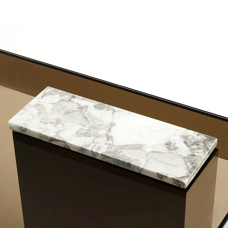 

Italian minimalist designer coffee table tempered glass square short coffee table living room stainless steel tea table
