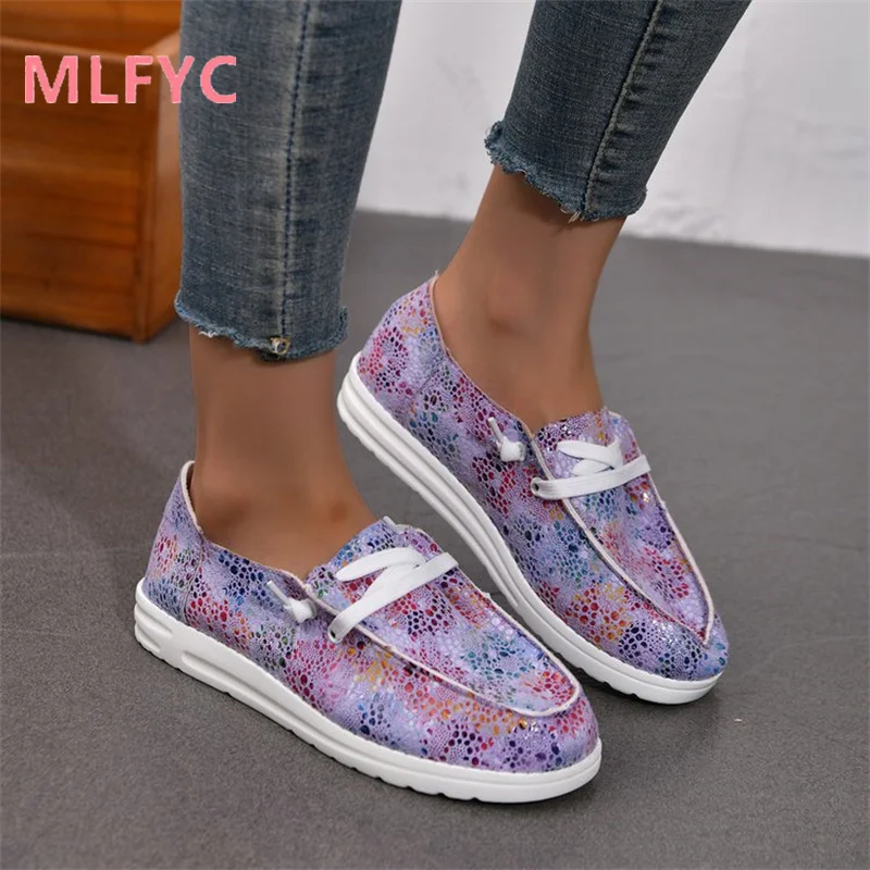 Autumn New Women Shoes Leisure Round Head Multicolor Flower Flat Bottom Lightweight Slip-on Single Shoes Women's Single Shoes