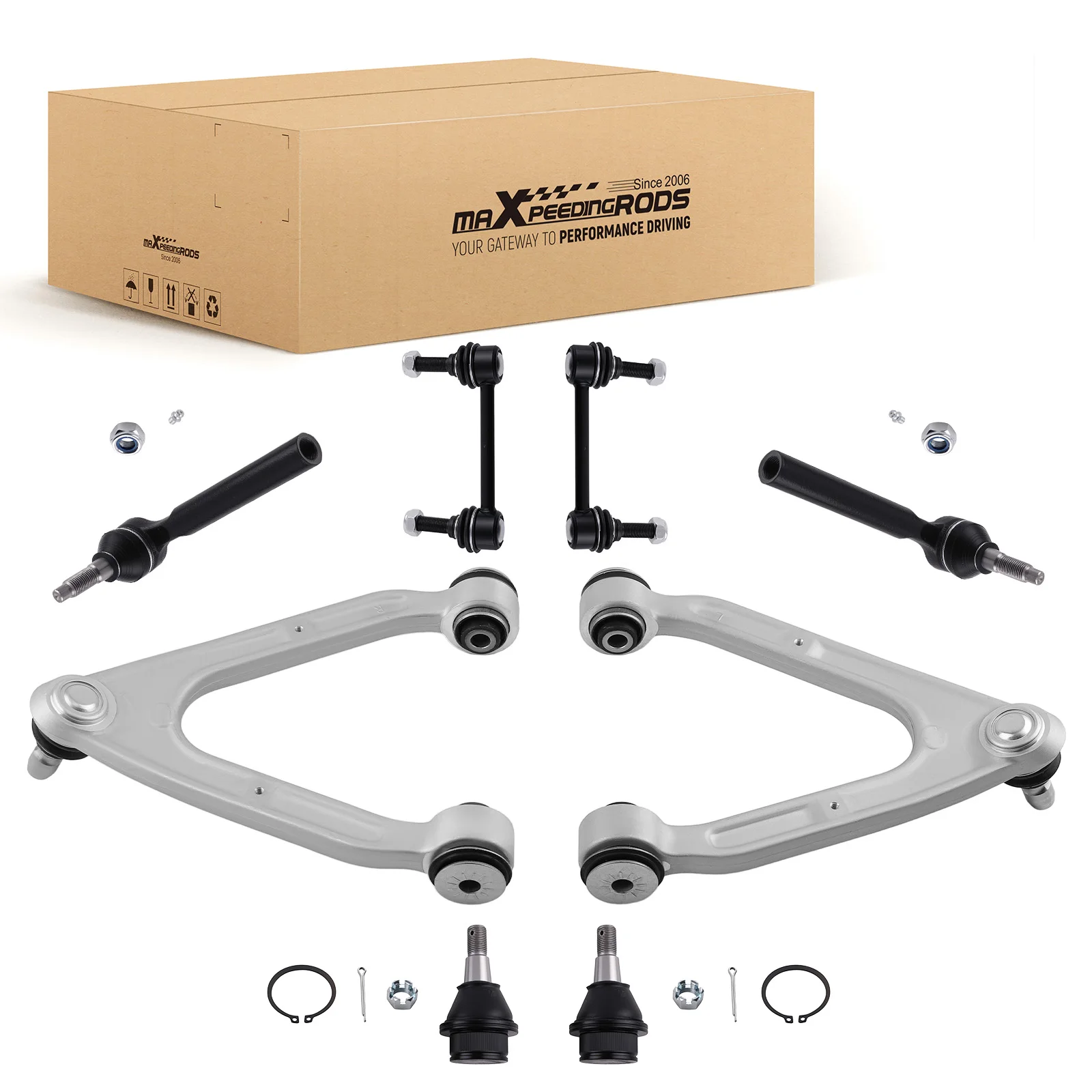 MaXpeedingrods 8pcs Front Suspension Control Arm Steering Ball Joint Sway Bar Link Tie Rod For Hummer H3 2006-2010
