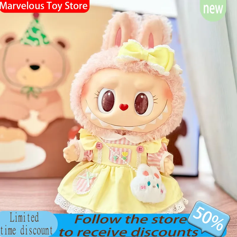 

38cm Labubu Clothes Mokoko Doll Clothes Outfit Accessories Yellow Cream Small Flower Skirt Set Bag Dress Cute Children Gift Toy