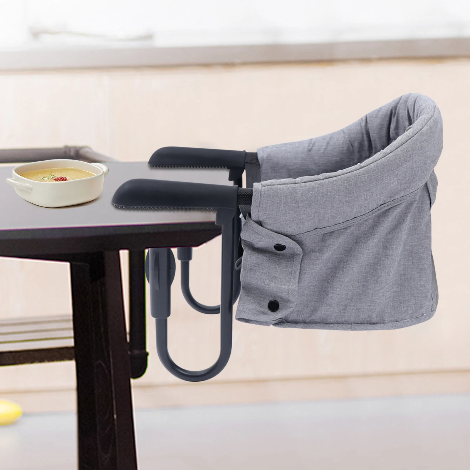 Silla alta con clip, plegable, portátil, para alimentación, diseño de alta resistencia, se anclaje a una mesa o silla de comedor.