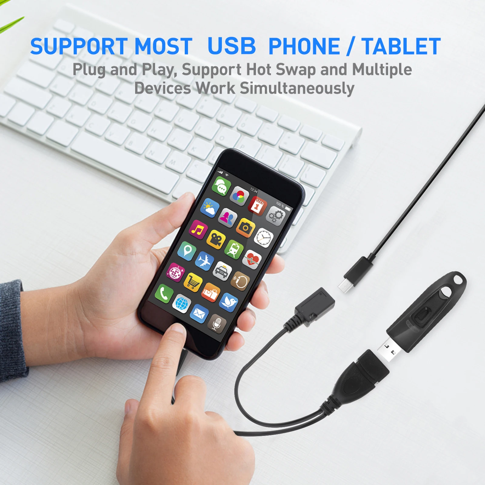 

2 PCS Data Line Micro USB Adapter OTG Converter to USB-A Cable Plastic Phone Supply