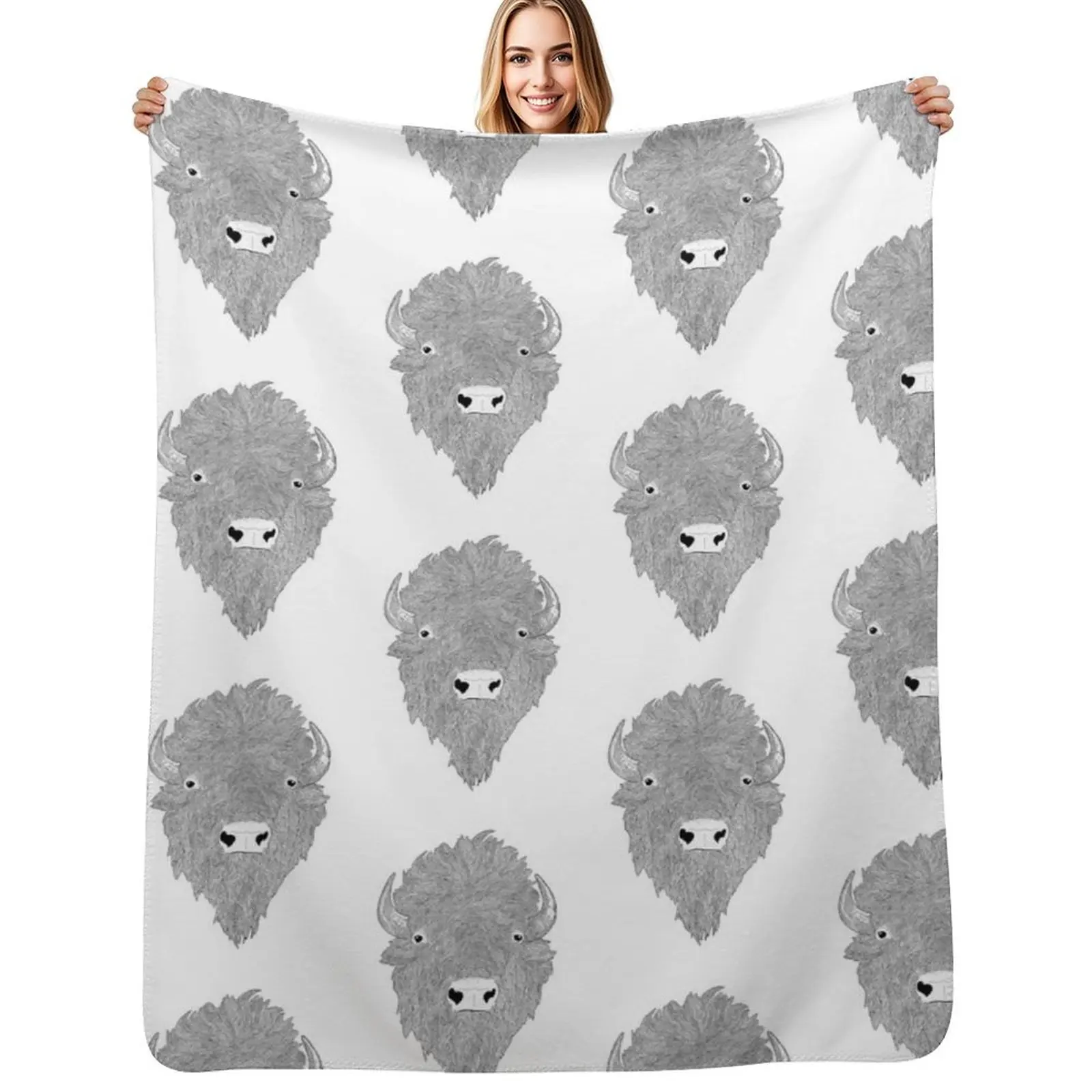 

Buffalo Head Throw Blanket Plush Fuzzy Cozy Blanket for Couch Sofa