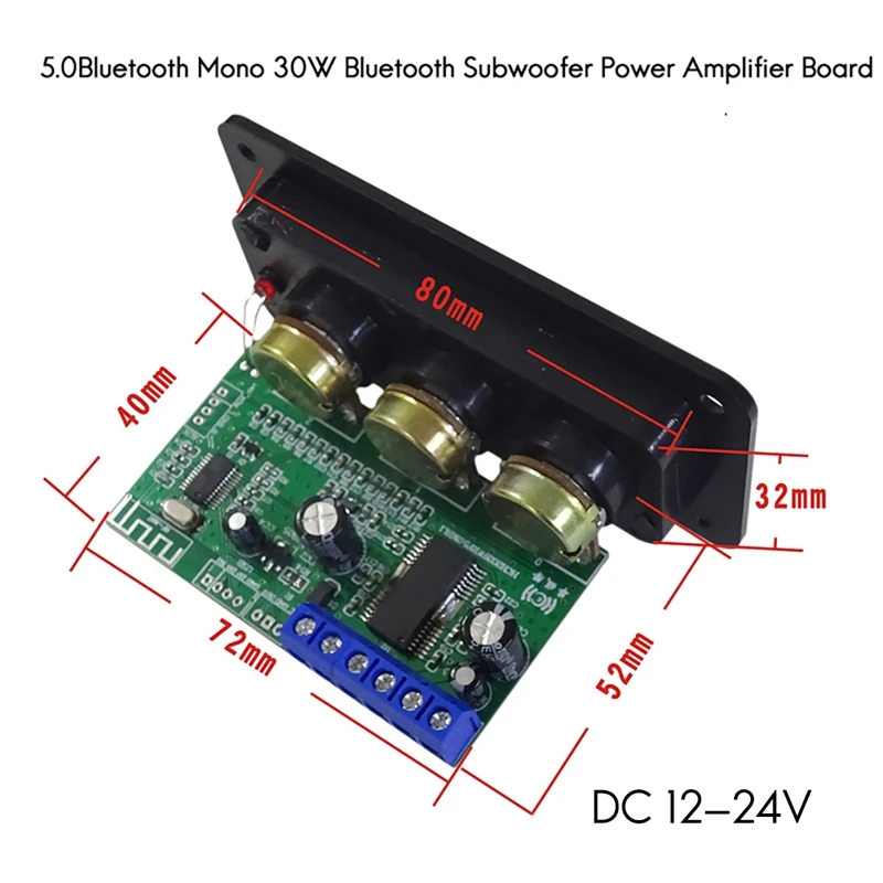 Kit de carte d'amplificateur de puissance audio Bluetooth 30W avec câble femelle CC + télécommande BTpig Mono Subwoofer