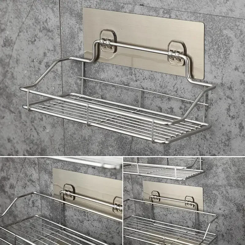 Stainless Steel Bathroom Storage Shower Shelf Punch-Free Kitchen Toilet Wall Hanging Rack Organizer  Bathroom Corner Shelves Set