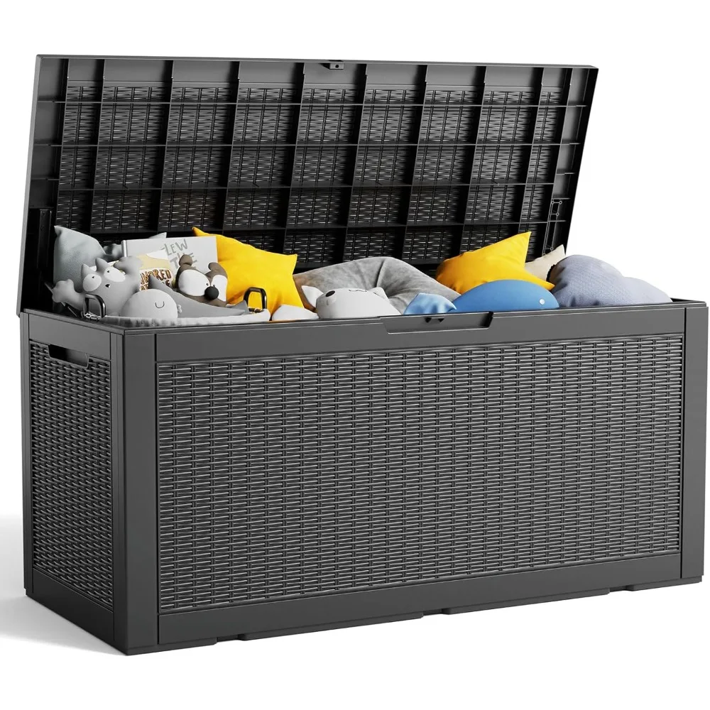 

100 Gallon Resin Deck Box, Lockable Patio Outdoor Storage Box for Furniture, Garden Tools and Tools Storage, Waterproof Outside