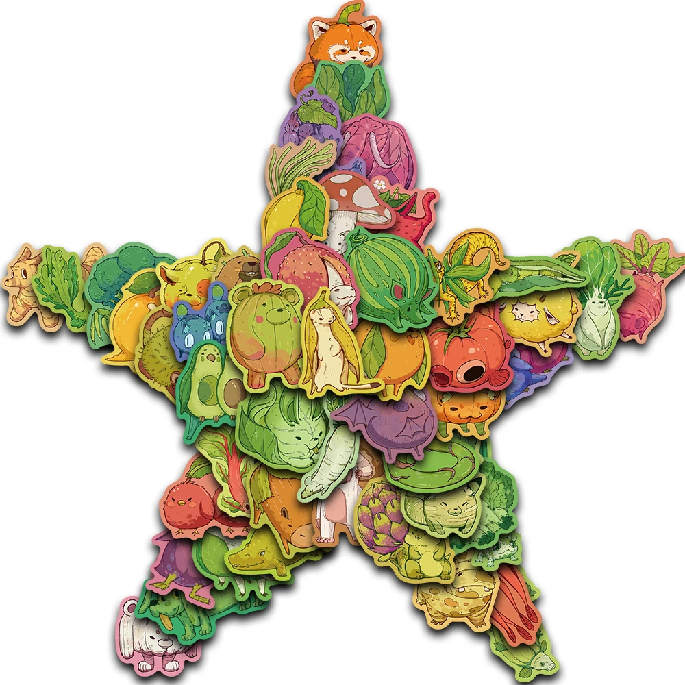 50PCS Cartoon Fruit And Vegetable Small Animals Stickers Personalized Waterproof Series Gifts Luggage Laptop Fridge Refrigerator