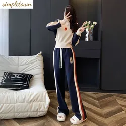 High End Fashion Sports and Leisure Set for Women's Spring and Autumn 2023 New Slimming Sweater Wide Leg Pants Two-piece Set