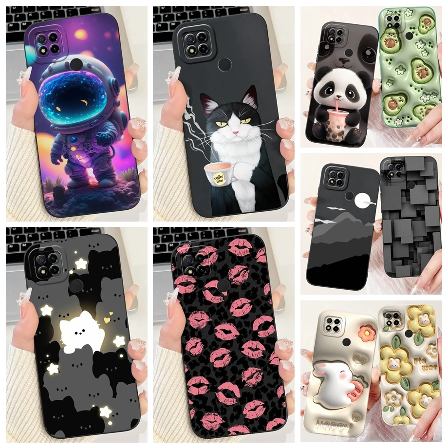 For Xiaomi Redmi 9 9Prime 9A 9AT 9C NFC 9T 9 Power Case Soft Silicone Housing Goothic Style Cartoon Panda Flower Back Cover