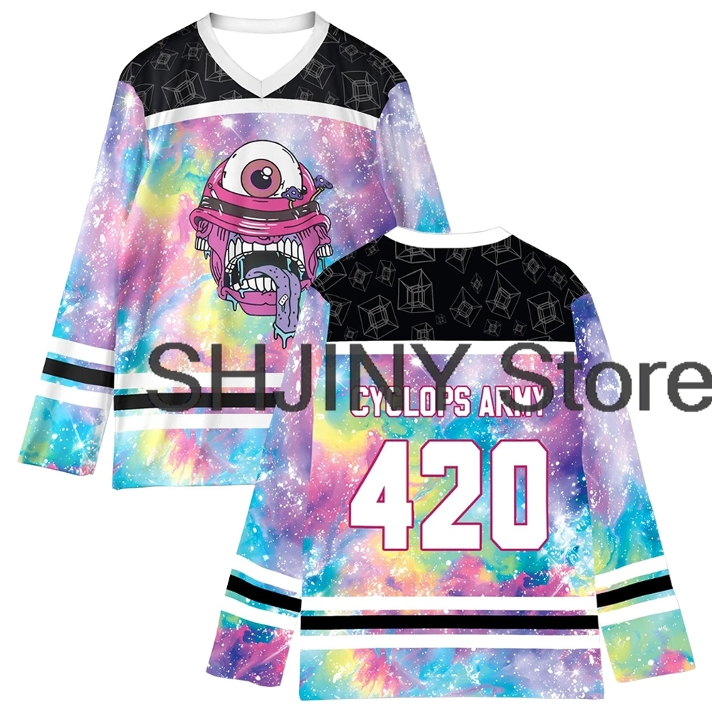

Subtronics Cyclops Tie Dye Hockey Jersey 2026 Music Festival V-Neck Long Sleeve Loose Top Shirts Women Men Athletic T-shirt