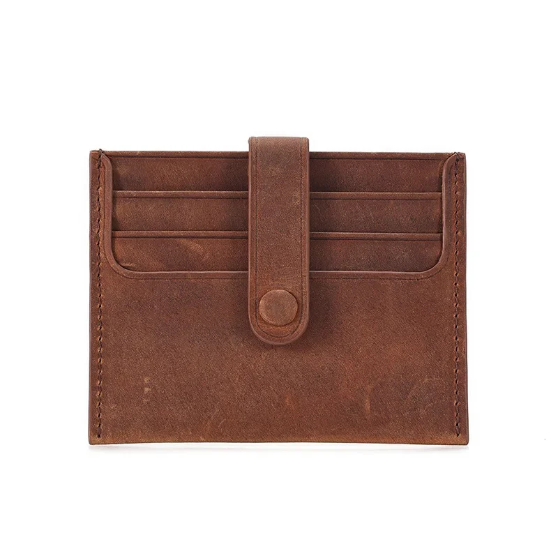 Men's Genuine Leather Wallet with Multiple Card Slots Horizontal Card Holder  Cowhide Hidden Button Portable Wallet